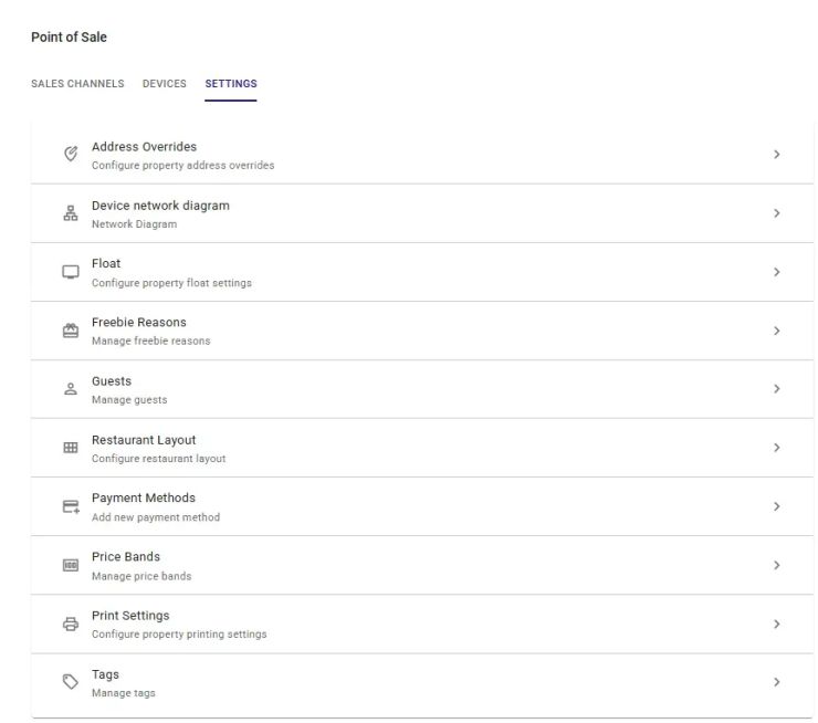 Point of Sale settings tab